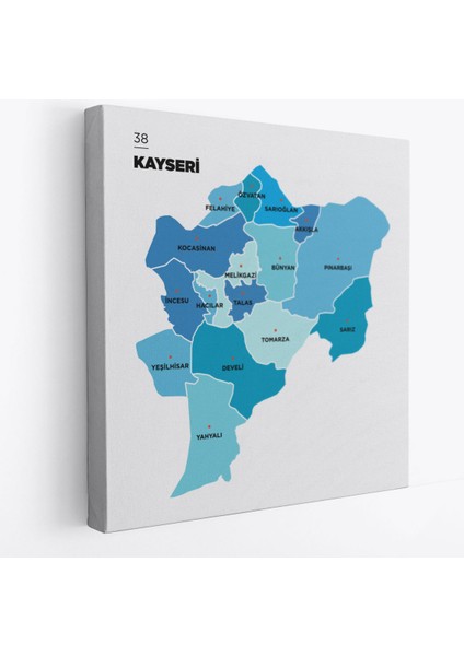 Kayseri Ili ve Ilçeler Haritası Dekoratif Kanvas Tablo 1387