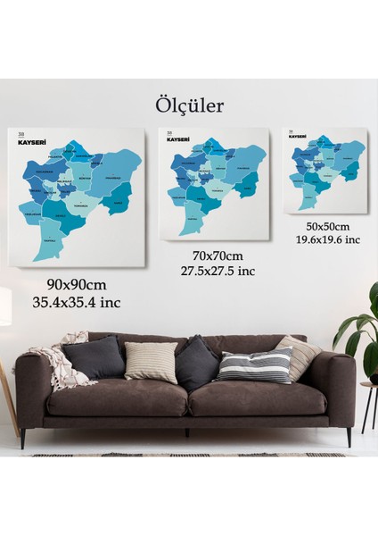 Kayseri Ili ve Ilçeler Haritası Dekoratif Kanvas Tablo 1387 indirimleri