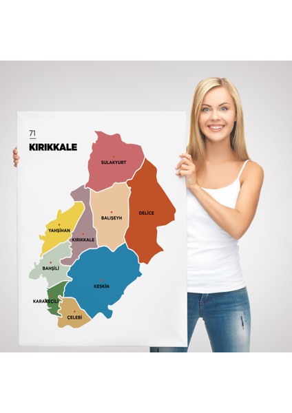 Kırıkkale Ili ve Ilçeler Haritası Dekoratif Kanvas Tablo 1392