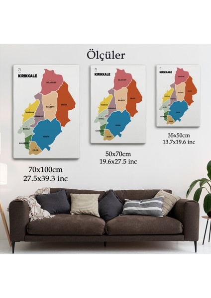 Kırıkkale Ili ve Ilçeler Haritası Dekoratif Kanvas Tablo 1392
