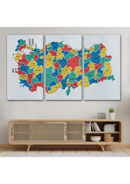 Türkiye Haritası Kanvas Tablo Il ve Ilçeli Ayrıntılı Eğitici Dekoratif Tablo 3047 modelleri