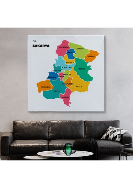 Sakarya Ili ve Ilçeler Haritası Dekoratif Kanvas Tablo 1442