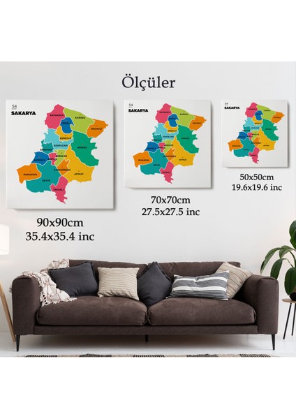 Sakarya Ili ve Ilçeler Haritası Dekoratif Kanvas Tablo 1442