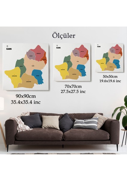 Kars Ili ve Ilçeler Haritası Dekoratif Kanvas Tablo 1380