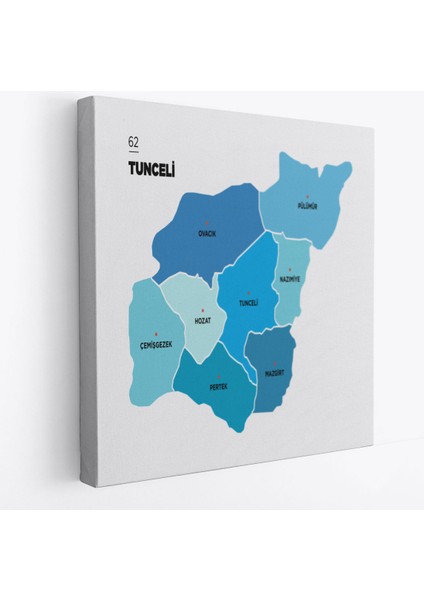 Tunceli Ili ve Ilçeler Haritası Dekoratif Kanvas Tablo 1474