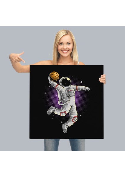 Ay'da Basketbol Oynayan Astronot Kanvas TABLO-5068