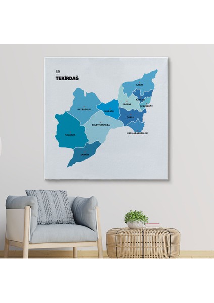 Tekirdağ Ili ve Ilçeler Haritası Dekoratif Kanvas Tablo 1465