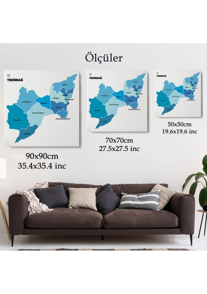 Tekirdağ Ili ve Ilçeler Haritası Dekoratif Kanvas Tablo 1465