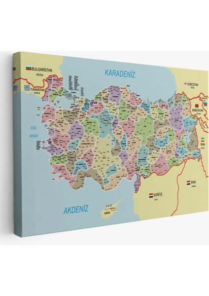 Türkiye Haritası Kanvas Tablo Il ve Ilçeli Ayrıntılı Eğitici Komşulu Tablo 3016