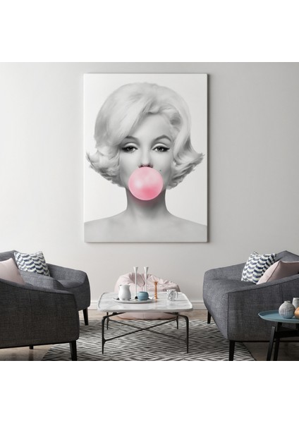 Marilyn Monroe Pembe Kabarcık Sakızlı Dekoratif Kanvas TABLO-5108-3