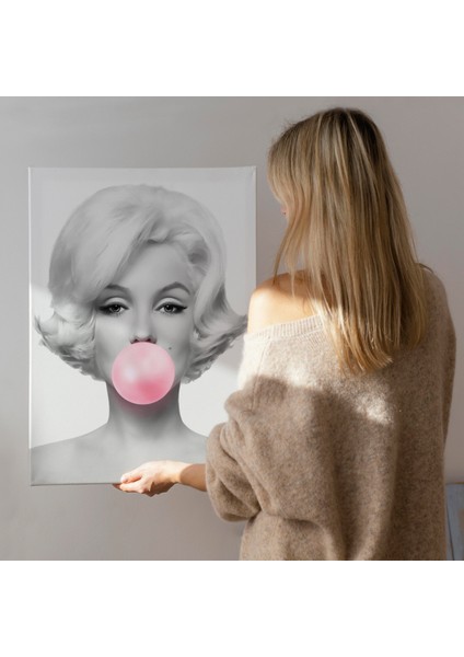 Marilyn Monroe Pembe Kabarcık Sakızlı Dekoratif Kanvas TABLO-5108-3