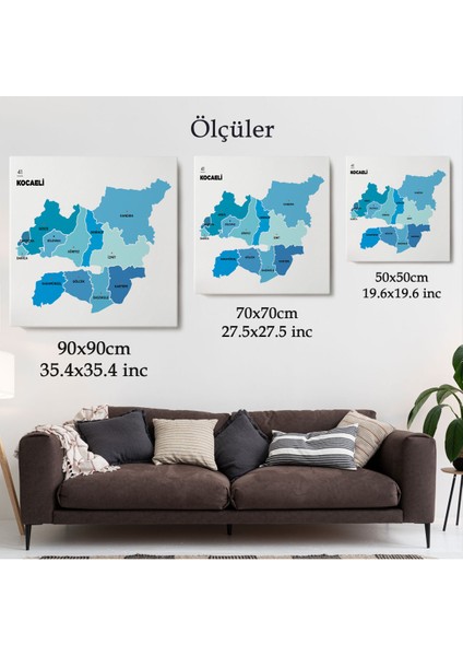 Kocaeli Ili ve Ilçeler Haritası Dekoratif Kanvas Tablo 1402