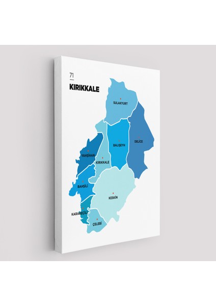 Kırıkkale Ili ve Ilçeler Haritası Dekoratif Kanvas Tablo 1393