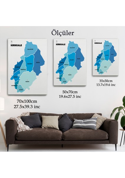 Kırıkkale Ili ve Ilçeler Haritası Dekoratif Kanvas Tablo 1393