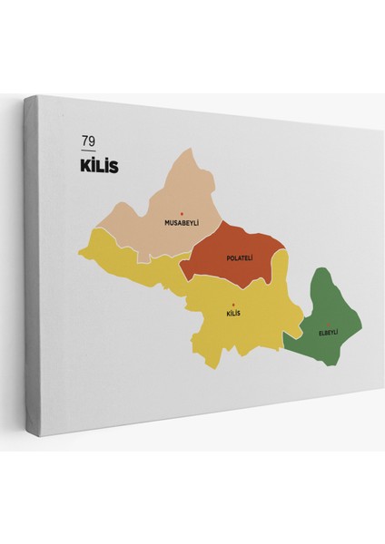 Kilis Ili ve Ilçeler Haritası Dekoratif Kanvas Tablo 1389