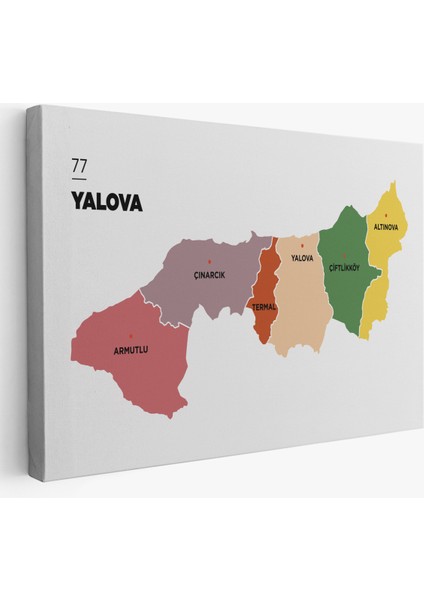 Yalova Ili ve Ilçeler Haritası Dekoratif Kanvas Tablo 1482