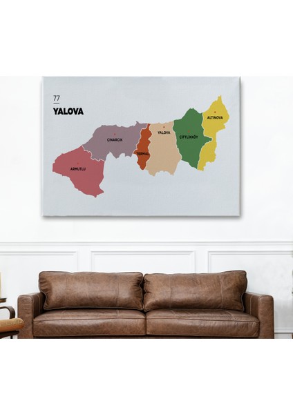 Yalova Ili ve Ilçeler Haritası Dekoratif Kanvas Tablo 1482