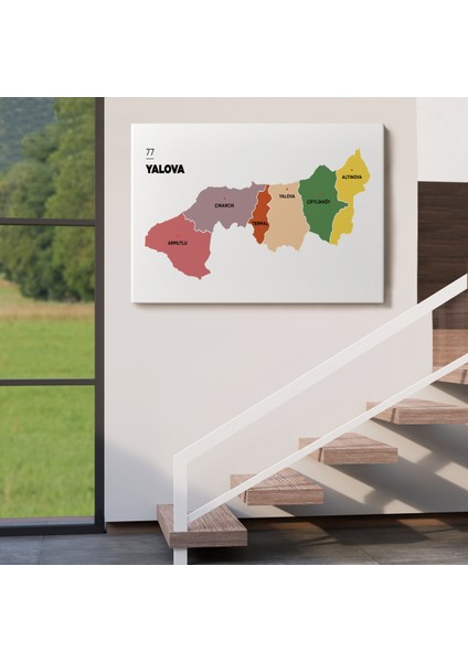 Yalova Ili ve Ilçeler Haritası Dekoratif Kanvas Tablo 1482