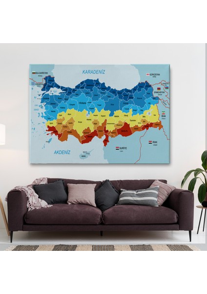 Türkiye Haritası Kanvas Tablo Sınır Komşulu Eğitici Dekoratif Tablo 3082 fiyatları