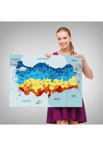 Türkiye Haritası Kanvas Tablo Sınır Komşulu Eğitici Dekoratif Tablo 3082 fırsatları