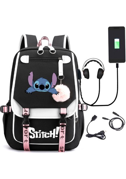 Yeni Lilo Stitch Stitch Stitch USB Şarj Edilebilir Okul Çantası Erkek ve Kadın Öğrenci Sırt Çantası Sırt Çantası (Yurt Dışından)