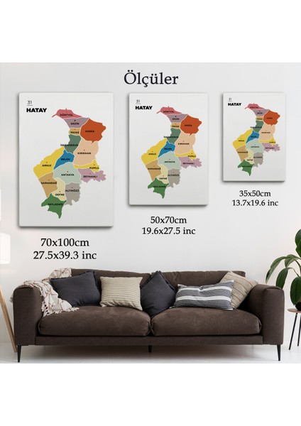 Hatay Ili ve Ilçeler Haritası Dekoratif Kanvas Tablo 1355