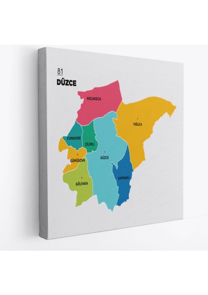 Düzce Ili ve Ilçeler Haritası Dekoratif Kanvas Tablo 1324