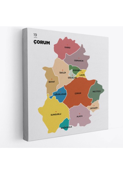 Çorum Ili ve Ilçeler Haritası Dekoratif Kanvas Tablo 1316