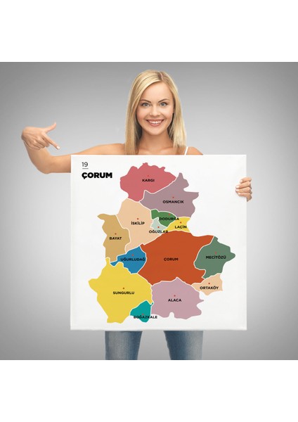 Çorum Ili ve Ilçeler Haritası Dekoratif Kanvas Tablo 1316