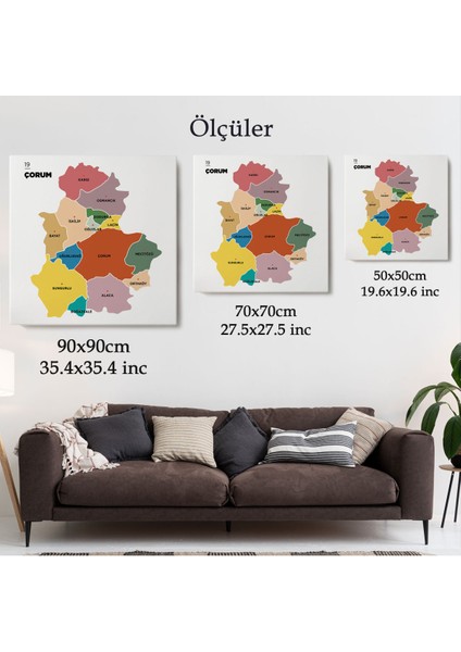Çorum Ili ve Ilçeler Haritası Dekoratif Kanvas Tablo 1316
