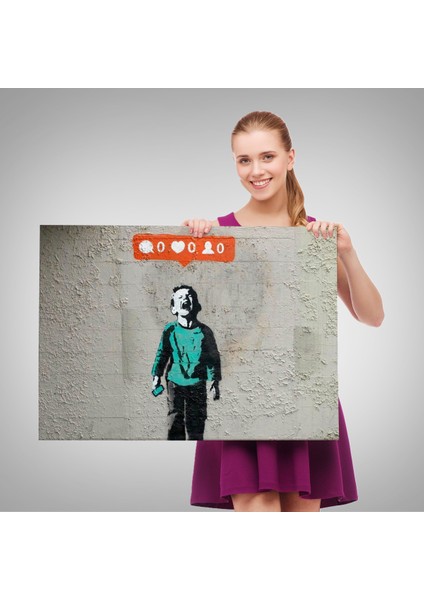 Bansky Takipçisi Olmadığı Için Ağlayan Sosyal Medya Cocugu Kanvas TABLO-5021