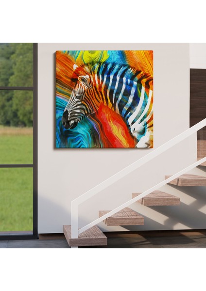 Renkli Zebra Yağlıboya Görünüm Dekoratif Kanvas Duvar TABLOSU-5843