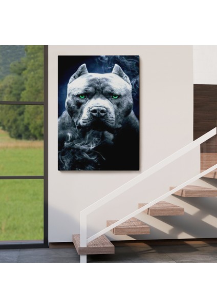 Pit Bull Yeşil Gözlü Amerikan Bully Köpek Kanvas TABLO-5259