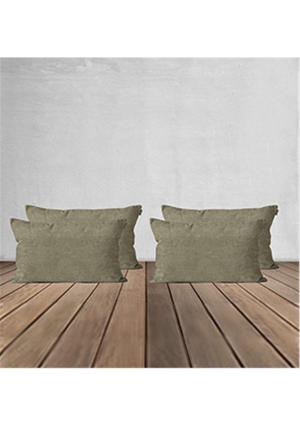 4'lü Kadife Dokulu Kırlent Kılıfı Haki Yeşil