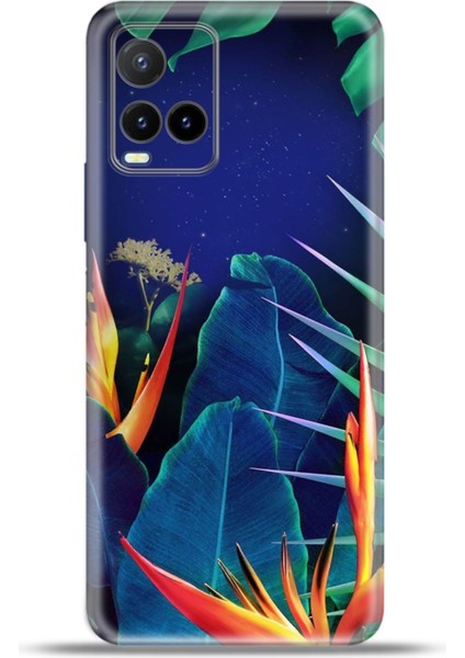 Vivo Y33S Kılıf Esnek Silikon Kamera Koruma 4K Desenli Özel Tasarım - Çicekli Gece