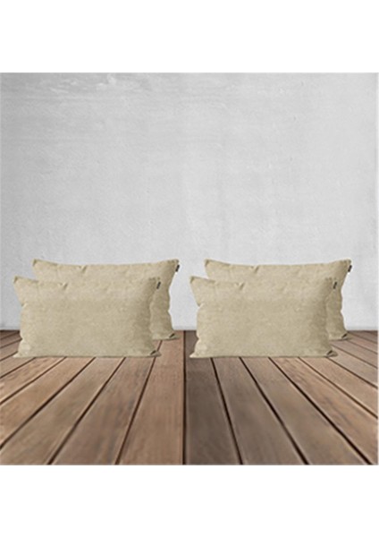 4'lü Kadife Dokulu Kırlent Kılıfı Krem