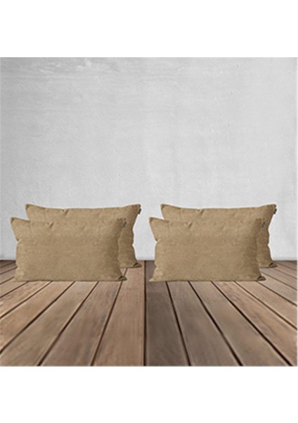 4'lü Kadife Dokulu Kırlent Kılıfı Bej