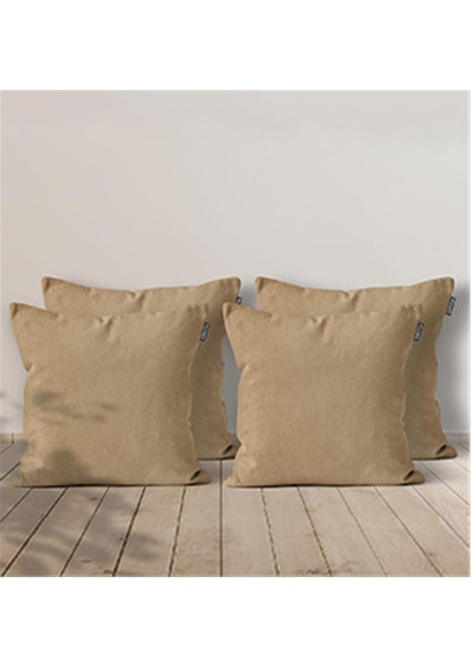 4'lü Kadife Dokulu Kırlent Kılıfı Bej