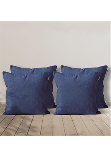 4'lü Kadife Dokulu Kırlent Kılıfı Mavi