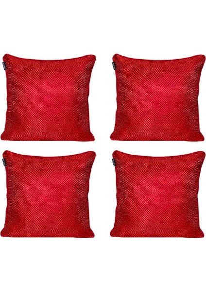 4'lü Hasır Dokulu Fitilli Çift Taraflı Kırlent Kılıf Acık Kırmızı