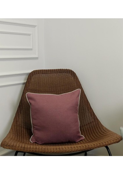 2'li Kombin Keten Görünümlü Kırlent Kılıfı Biyeli Gül Kurusu ve Gri Renginde