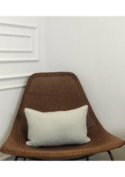 2'li Kombin Keten Görünümlü Kırlent Kılıfı Biyeli Gül Kurusu ve Gri Renginde