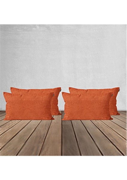 4'lü Kadife Dokulu Kırlent Kılıfı Kiremit