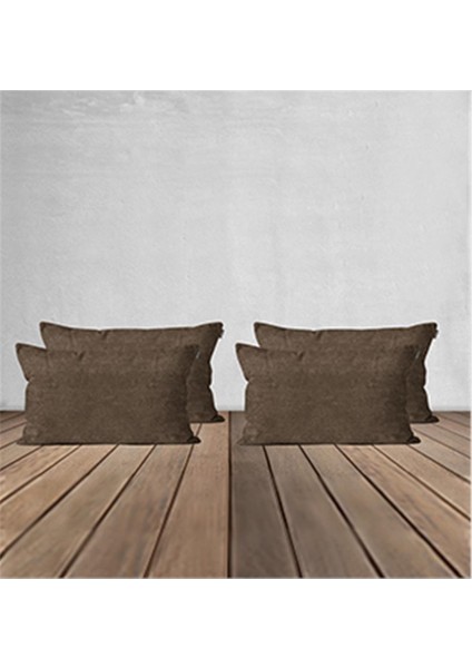 4'lü Kadife Dokulu Kırlent Kılıfı Açık Kahve