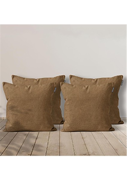 4'lü Kadife Dokulu Kırlent Kılıfı Camel