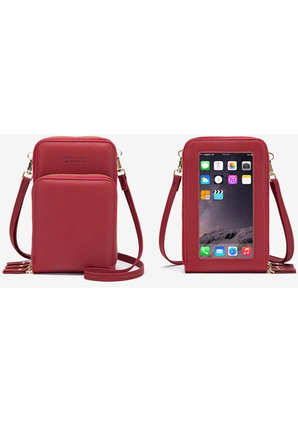 Deri Cep Telefonu Çantası Büyük Kapasiteli Dokunmatik Ekran Bozuk Para Cüzdanı Kadın Crossbody Çanta (Yurt Dışından)