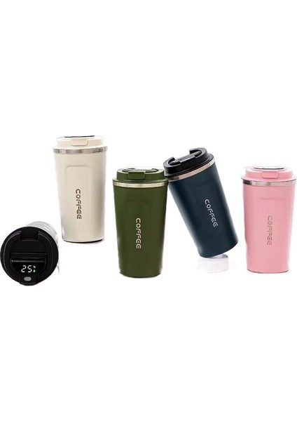 Yeni Akıllı Sıcaklık Ölçümü 304 Paslanmaz Çelik Kahve Fincanı Çift Katmanlı Vakum Termos Taşınabilir Araba Su Bardağı Eşlik Eden Bardak 510 ml (Yurt Dışından) modelleri