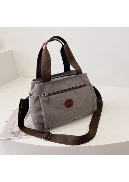 Büyük Kapasiteli Rahat Çanta Düz Renk Retro Rahat Basit Omuz Çantası Crossbody Çanta (Yurt Dışından)