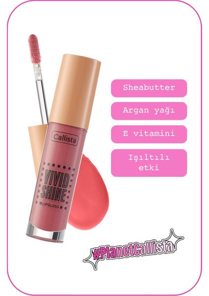 Callista Beauty Callista Vivid Shine Lipgloss Nemlendiricili Dudak Parlatıcısı 103 Sugarland Berry - Bordo