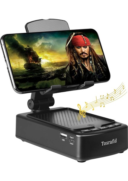 Bluetooth Hoparlörlü Cep Telefonu Standı, Kaymaz Tutuculu ve Iphone/ipad/samsung ve Daha Fazlasıyla Uyumlu Şarj Istasyonuna Sahip Kablosuz Hoparlör, Ayarlanabilir Açı ve Yükseklik, (Yurt Dışından)